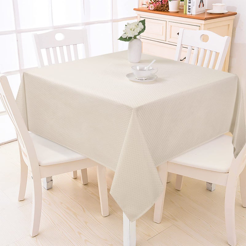 JUCFHY Jacquard Morrocan Rectangle Table Cloth Oil-Proof Spill-Proof and Water Resistance Tablecloth,Decorative Fabric Table Cover for Outdoor and Indoor Use,60 x 104 Inch, Cream - Image 1
